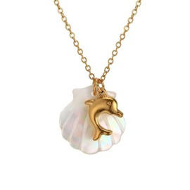 Jemant Shell Dolphin Necklaces For Women Gold Stainless Steel Dainty Boho Chic Summer Beach Seashell Charm Pendant Necklace Non Tarnish Waterproof Jewelry Mother Day Gift For Mom Wife