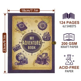 My Adventure Book 124 Pages 9.4 * 8.3 Inch Scrapbook Photo Album,Retro Style Embossed Letter Cover Travel Diary Journal Scrap Book For Couples,Memory Book For Anniversary Wedding