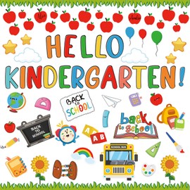 Hello Kindergarten Bulletin Board Decorations, Back to School Classroom Decor, First Day of School Bulletin Board Decorations, Welcome Back Classroom Paper Cut Outs, 76Pcs