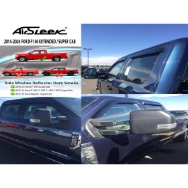 AirSleek 4x 2015-24 Ford F150 Extended / Super Cab Door Deflector Vent Visors Rain Guards