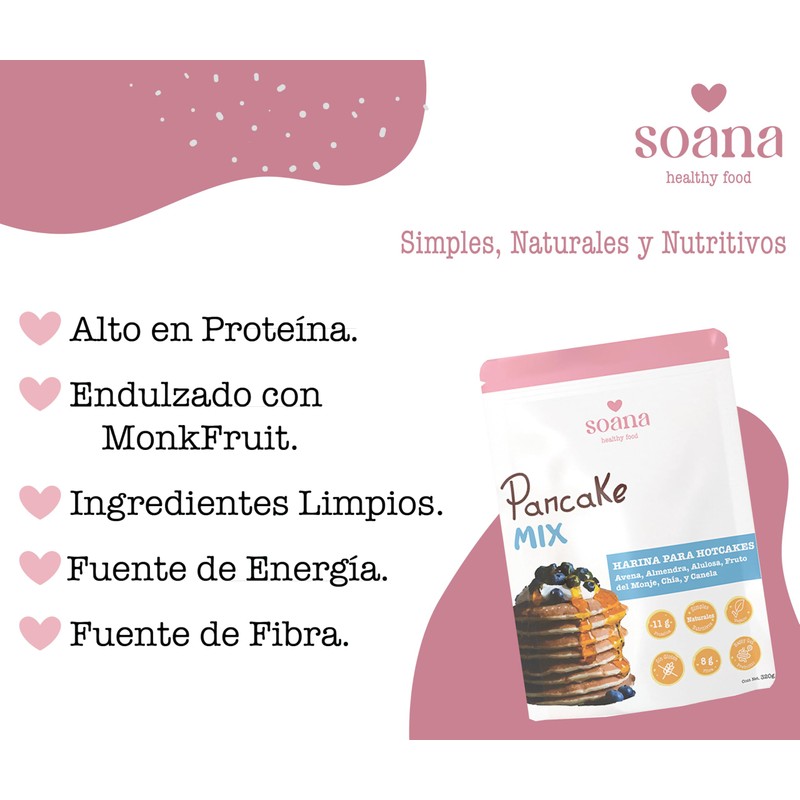 Harina Para HotCakes Soana Veganas, Sin Conservadores, Sin Azúcar, Sin