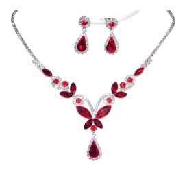 Crystal Red butterfly Necklace & Earrings set Crystal Rhinestones Bridal Set / 19156