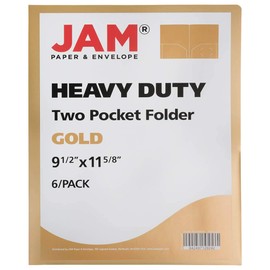 JAM PAPER Heavy Duty Plastic 2 Pocket Extra Tough School Folders - Gold - 6/Pack