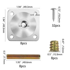 WMYCONGCONG 8 Sets Leg Mount Plates 8 Sets M8 Furniture Leg Mounting Plates T Plate Furniture Leg Attachment Plates Industrial Grade Sofa Legs and Hanger Bolts for Sofa Couch Table (Silver)