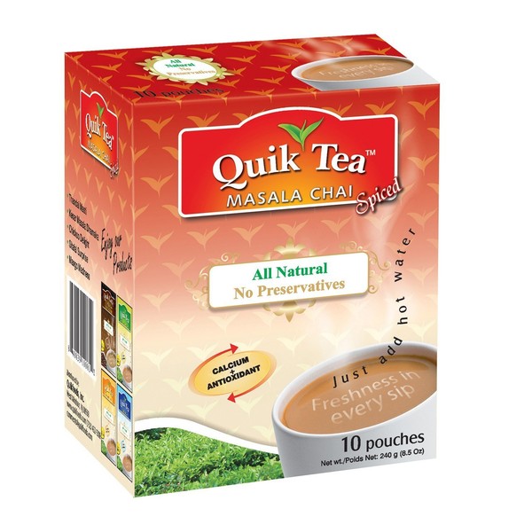 Quik Tea All Natural Masala Chai Latte Mix Made from Assam Teas All Natural No Preservatives 10 Pouches (240 g / 8.5 oz)