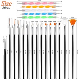 20 Pcs Pinceles Para Uas, 15 Pinceles y 5 Punzones Incluidos, Para Uas De Gel Para Diseo De Uas, Para Pinceles, Detalles, Pintura, Mezcla, Lneas Alargadas