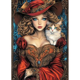 MAXBYE 5D DIY Vintage Lady Diamond Painting Kits, Full Drill Cat Diamond Art for Adults, Diamond Crystal Embroidery Cross Stitch Crafts Pictures by Numbers for Home Room Wall Decor 12x16 Inch