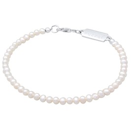Kuzzoi Buddha 0205521622 Men's Bracelet with Freshwater Pearls (3 mm) Oval Shaped, Pearl Bracelet for Men in 925 Sterling Silver, Unisex Bracelet with Pearls, Length 19-23 cm, Stainless Steel, Pearl