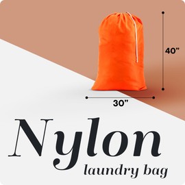 Nylon Laundry Bag - Locking Drawstring Closure and Machine Washable. These Bags will Fit a Laundry Basket or Hamper and Strong Enough to Carry up to Three Loads of Clothes. (Orange)