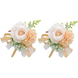ARTFLWS 2 Pack Handmade Artificial Rose Flower Men Boutonnieres with Pin for Wedding Groom Groomsmen Prom Party Suit Decoration (2 Boutonnieres Champagne)…