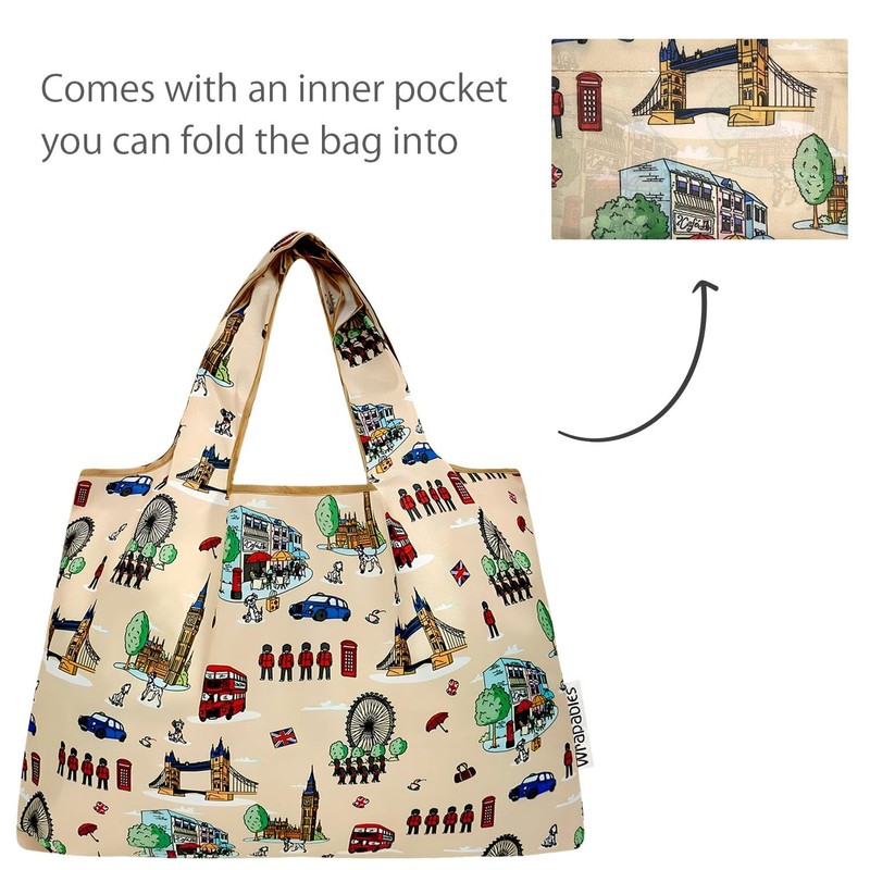 allydrew Large Foldable Tote Nylon Reusable Grocery Bags, Britain