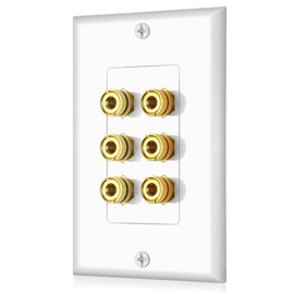 Banana Binding Post Two-Piece Coupler Inset Wall Plate for 3 Speakers Standard Single Gang WHITE