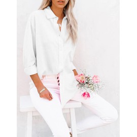 siliteelon Button Down Shirts for Women Dress Shirts Long Sleeve Wrinkle-Free Blouse Casual Solid Office Work Tunic Top - White XL