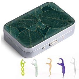 Gerkia Dental Floss Portable Case, Easy to Store Floss Picks of Various Sizes, Portable Dental Floss Dispenser is Perfect for Travelling, Hotels, Dinners, Appointments.Emerald Green Leaf