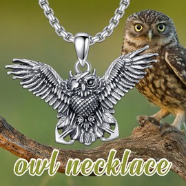 MEIDERBO Owl Necklace for Men Women S925 Sterling Silver Owl Pendant Owl Jewelry for Christmas Birthday
