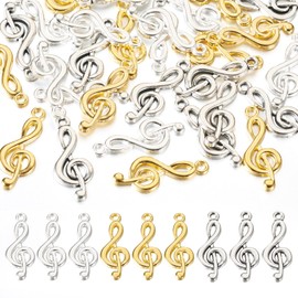 Fashewelry 30pcs Music Charms Musical Instrument Notes Notation Symbols Pendants Gold Silver Tibetan Style Treble Clef Pendants for Jewelry Making DIY Necklace Bracelet Earrings and Crafting Supplies