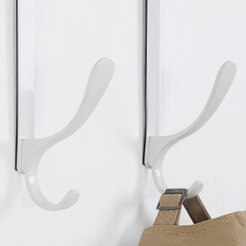 SKOLOO Over The Door Hooks - for Doors up to 4.5cm Thick, Pack of 5, Stainless Steel Door Hanger Hooks, Over The Door Hanger for Coats Clothes Hat Towel Jacket, White