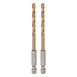 sourcing map 2pcs 1/4" Hex Shank Drill Bits 4.5mm Titanium Drill Bits Set M35 High Speed Steel Twist Drill Bit 99mm Long Fully Ground for Wood, Stainless Steel, Metal, Plastic Plastic