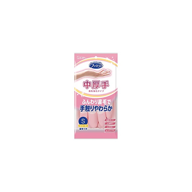 エステー Family Vinyl Medium Thick Reinforced Fingertip Small Pink 1