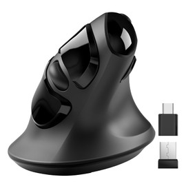 MicroPack mouse ergonómico, mouse inalámbrico vertical con receptor USB A y tipo C, diseño Ergo reduce la tensión muscular, 6 botones 800/1200/1600 DPI para Windows, Mac, PC, portátil, negro