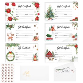 96 Christmas Gift Certificates Set Included 96 Pcs Rustic Blank Certificate Cards for Business 96 Pcs Gold Foil Envelopes 96 Pcs Farmhouse Christmas Sticks for Customer Restaurants Spa Work Gift