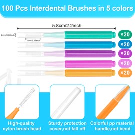 RAINFLOW 100 Pcs Interdental Brushes Between-Teeth Disposable Braces Brush for Teeth,Interproximal Dental Brush Picks,Toothpick Dental Flossing Oral Hygiene Cleaning for Home,Travel,Work,School