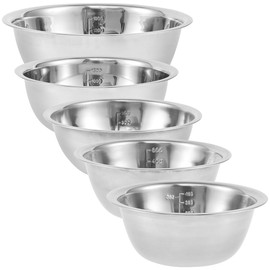 5 Piece Stainless Steel Mixing Bowl Sets with Measurement Markers Multipurpose Soup Basin 5 Sizes Space Saving Nesting Bowls Mixing Bowls for Baking Cooking Food Storage (0.5L,0.8L,1.55L,2.1L,2.6L)