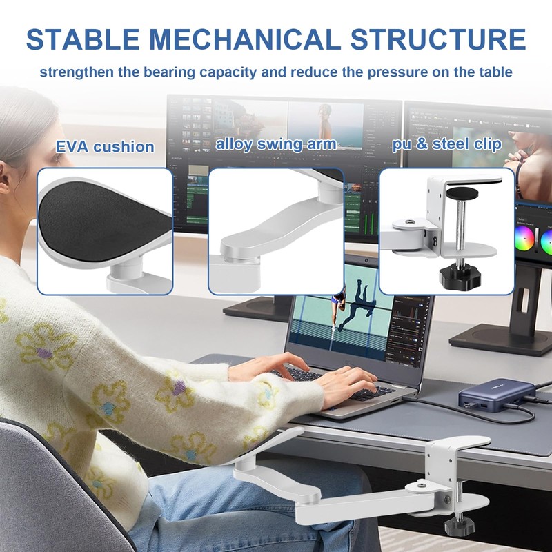 Jevuoyee Adjustable Arm Rest for Desk, 360° Rotating Ergonomic Elbow