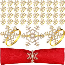 Patelai Snowflake Napkin Rings Thanksgiving Christmas Napkin Holders Exquisite Household Rhinestone Napkin Rings Set for Christmas Wedding Dinner Party Table Decoration (Gold,48 Pieces)