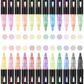 OLINGYOU 24 Pack Double Line Outline Markers, Squiggles Shimmer Markers Set, Self Outline Metallic Glitter Marker Pens for Christmas,Art, Drawing, Writing, Greeting Cards, DIY, Scrapbook, Easter Eggs