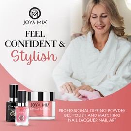 JOYA MIA Professional Dipping Powder Gel polish and matching nail lacquer Nail art long lasting simply apply easy soak off 2oz jar and 15mL bottles (3in1-23)