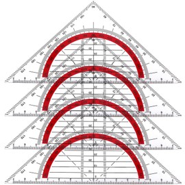 Geometry Triangle, Set of 4 Set Square Primary School, 180 Degree Prospactor, Geometry Triangle Transparent Set Square Flexible Set Square Small for Students Office Designer Painting (15.7 cm)