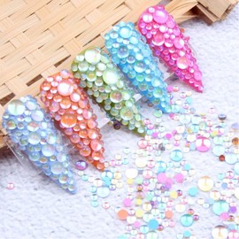 Mermaid Rhinestone mat Candy Caramel Stone Mix Beaded Nail Art Beads Blend Size 1440pcs(White)