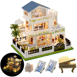 DIY Miniature House Kit, Mini House Kit for Beginners, Mayberry Street Miniatures, Model Building Craft Diorama Kit, Ideal Gifts for Birthday, Christmas(Blue Mansion)