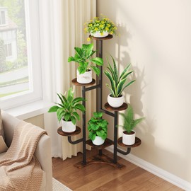 Homsorout Corner Plant Stand with Grow Light - 6 Tier Plant Stand Indoor Round Metal Plant Shelf with Adjustable Light, Plant Organizer for Living Room, Graden, Home Decor (Brown)