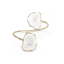 Dazzle Appeal Agate Geode Slice Gold Bracelet, Bridesmaid Gift Bracelet Agate Druzy Slice Jewellery Bracelet (White)