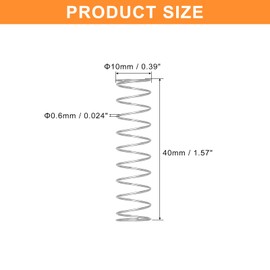 QUARKZMAN Pack of 5 Compression Springs, 0.6 x 10 x 40 mm, Compression Springs, Spring Springs, Coil Springs, Steel Springs, 304 Stainless Steel, Silver