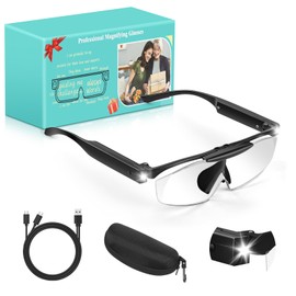 HQGZQL 250% Magnifying Glass with Light, Rechargeable Head Magnifier Glasses with Lights, Flip-top Hands Free Magnifier Eyeglasses for Close Work, Jewelry Reading Craft Hobby, Black