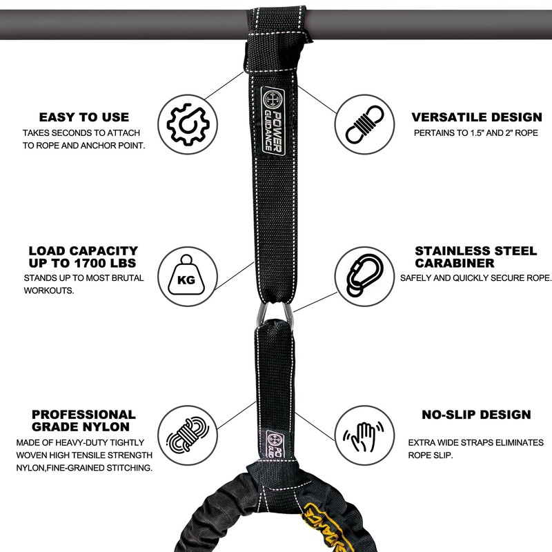 POWER GUIDANCE Battle Rope Anchor Strap Kit, Fit 1.5“/2" Battle
