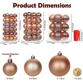 Adornos de bola de Navidad de 1.5 pulgadas, oro rosa, 36 piezas, mini decoraciones de árbol de Navidad, árbol de Navidad, bolas pequeñas con lazo para colgar, para boda, día festivo, fiesta,
