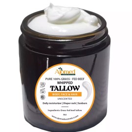 AJOMED Whipped Tallow Skin Cream GRASS FED + Plain, No Additives, Tallow Face Cream 8oz