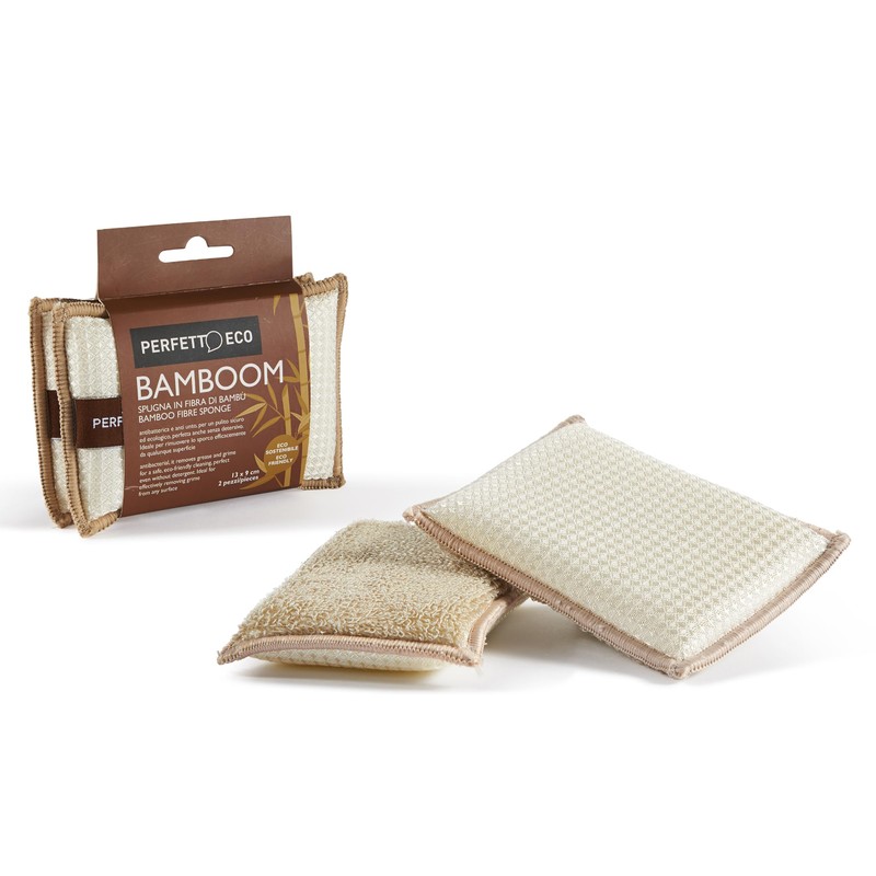Perfetto Bamboo Fibre Sponge Bamboom-Duo-2 Pieces-Assorted Colour, Multi, One Size
