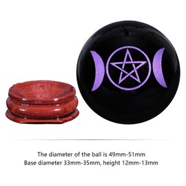 Rockcloud Healing Crystal Purple Pentagram Triple Moon Black Obsidian Stone Sphere Meditation Ball with Wooden Base for Home Decoration