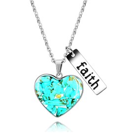 Uloveido Simulated Blue Turquoise Heart Pendant Faith Necklace Mustard Seed Inspirational Jewelry for Women Lady Y962 (Blue)