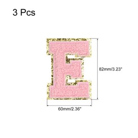 MECCANIXITY Chenille Letters E Patches Large Size 82mm/3.23 Inch Iron-on Letters E Patches Golden Glitter Embroidered Patches for Clothing, Shoes, Hats, Backpacks Pack of 3(Pink)