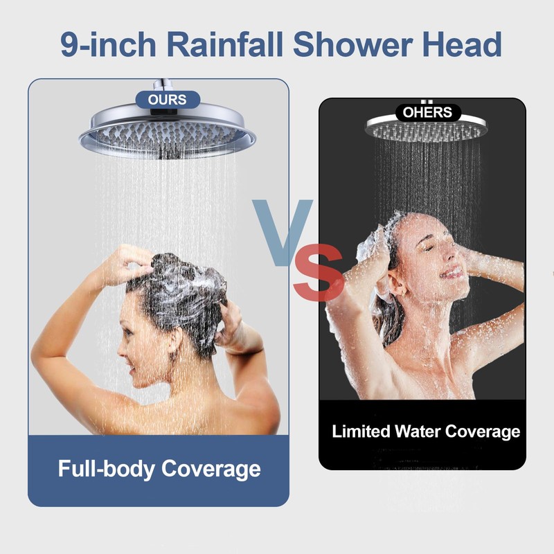Drettyer Rain Shower Head,9" Vintage Shower Heads with Extension Curved