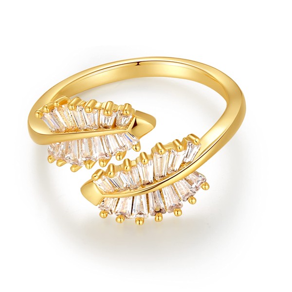 Vescence 18K Gold Plated Dainty Leaf Open Ring Double Leaf