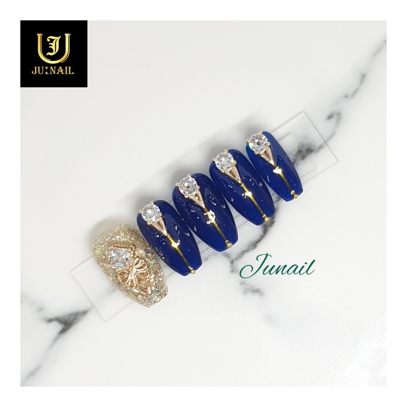 ✨Gold blue handmade nail tips✨ - Short ballerina / ✨골드블루