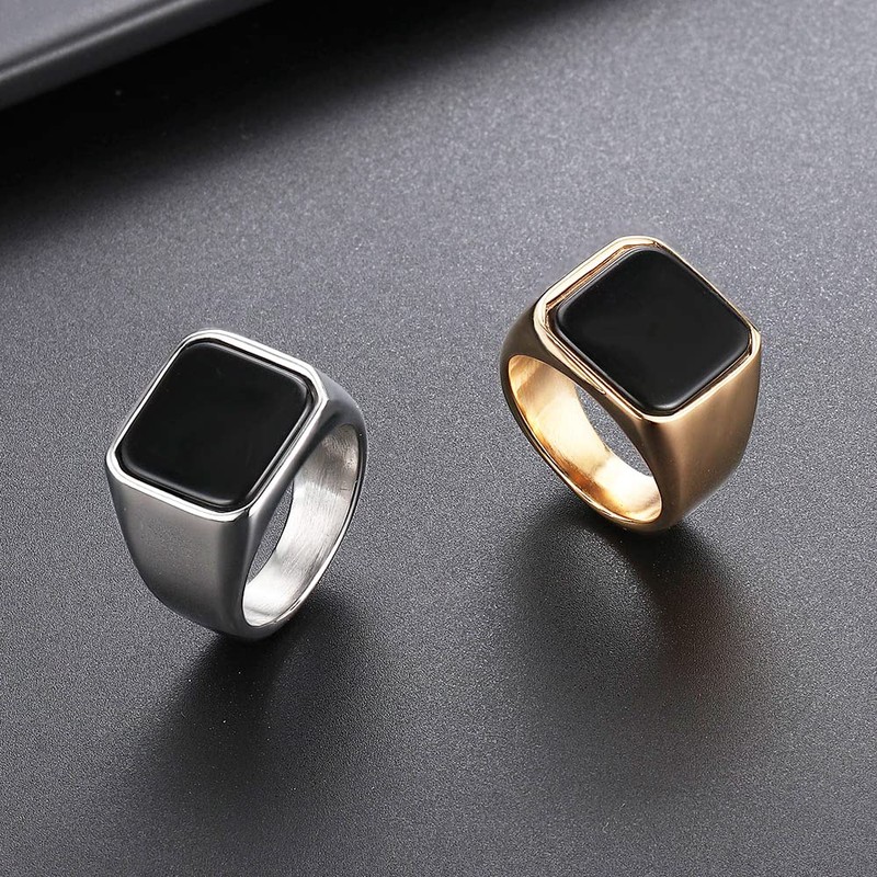 Joliernelle Black Onyx Signet Ring for Men Solid Stainless Steel