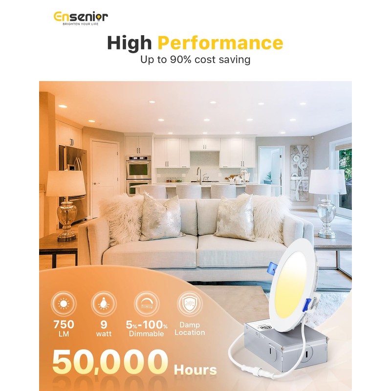 Ensenior 24 Pack 4 Inch LED Recessed Ceiling Light, Dimmable,